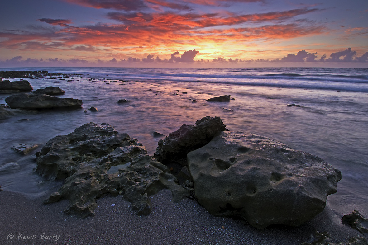 An uncommon occurrence along Florida's beaches, an outcrop of Anastasia limestone greets another day.
